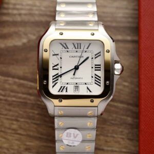 Đồng Hồ Cartier Santos Nam Demi Gold Mặt Trắng Rep 1:1 Cao Nhất 39.8mm