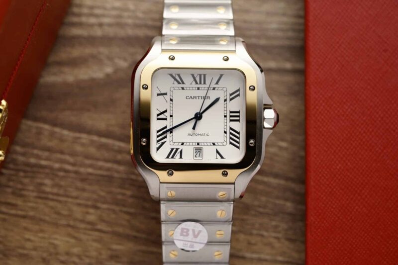 Đồng Hồ Cartier Santos Nam Demi Gold Mặt Trắng Rep 1:1 Cao Nhất 39.8mm