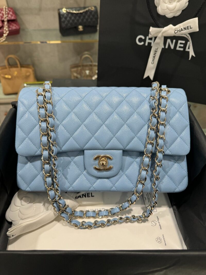 Túi Xách Chanel Classic Flap Bag Da Caviar Màu Xanh Ngọc Dây Khóa Mạ Vàng Like Auth Size 25.5cm