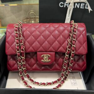 Túi Chanel Classic Flap Bag Da Caviar Màu Đỏ Đô Dây Khóa Mạ Vàng VVIP Like Auth Size 25.5cm