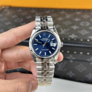 Đồng Hồ Rolex Datejust Mặt Số Nếp Gấp Xanh Dương Cọc Số Dạ Quang Replica Cao Nhất 36mm