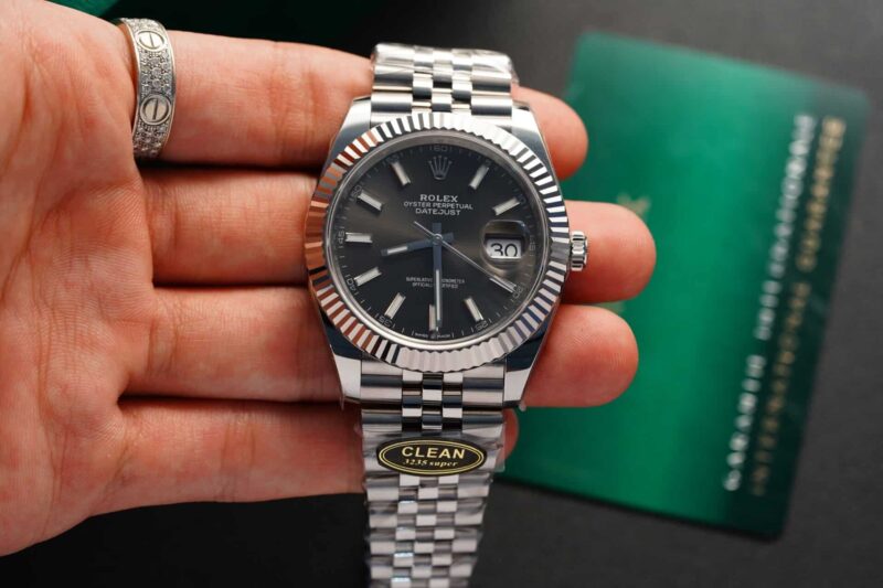 Đồng Hồ Rolex Datejust Mặt Số Xám Cọc Số Dạ Quang Dây Jubilee Rep 1:1 Clean Factory 41mm