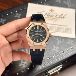 Đồng Hồ Audemars Piguet Royal Oak 15450OR Vàng Hồng Mặt Đen Dây Da Rep 1:1 IP Factory 37mm