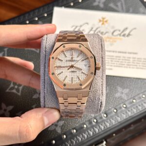 Đồng Hồ Audemars Piguet Royal Oak 15450OR Vàng Hồng Mặt Trắng Dây Kim Loại Rep 11 IP Factory 37mm