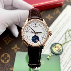 Đồng Hồ Rolex Cellini Moonphase 50535 Vàng Hồng Dây Da Replica 39mm