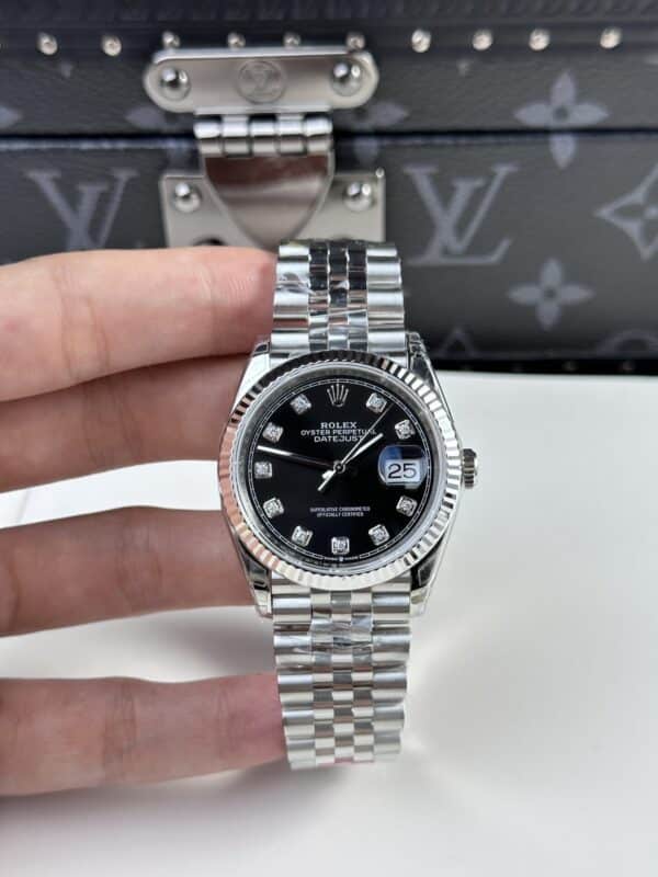 Đồng Hồ Rolex Datejust 126234 Mặt Đen Cọc Số Đính Đá Dây Jubilee Rep 1:1 Nhà Máy VS Cao Nhất 36mm