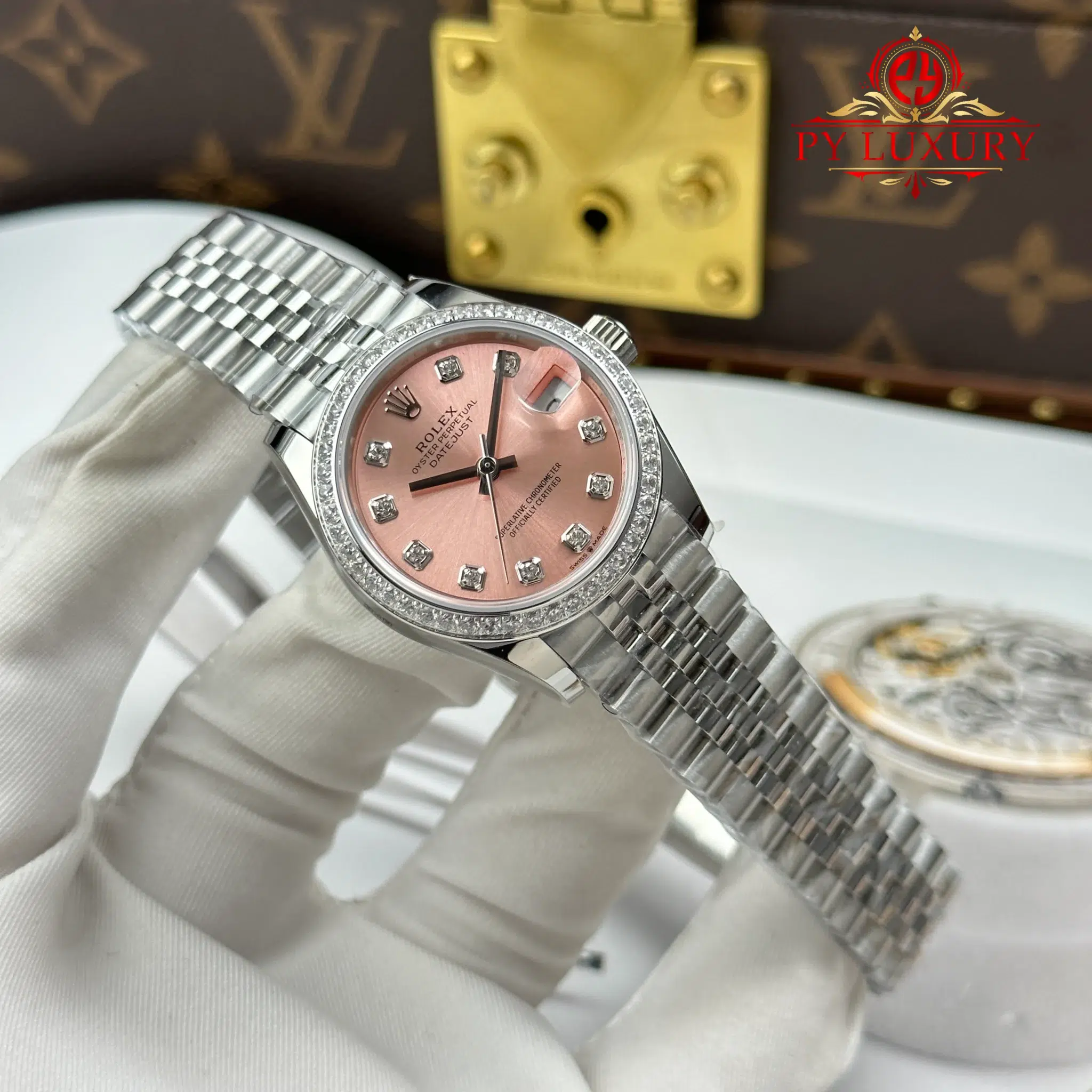 Rolex Datejust Pink Dial Stone-Set Bezel Jubilee Best Replica - 2