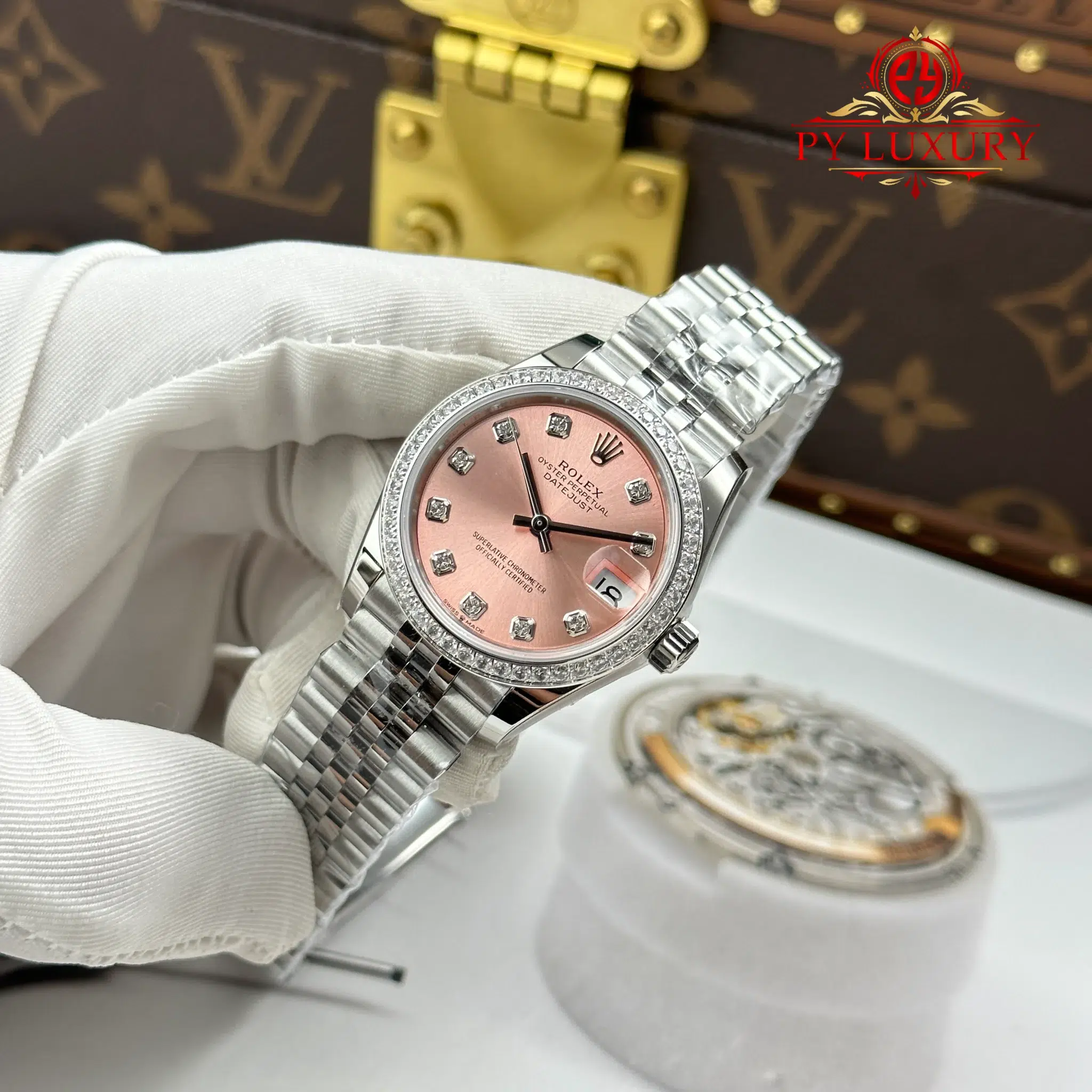 Rolex Datejust Pink Dial Stone-Set Bezel Jubilee Best Replica - 3