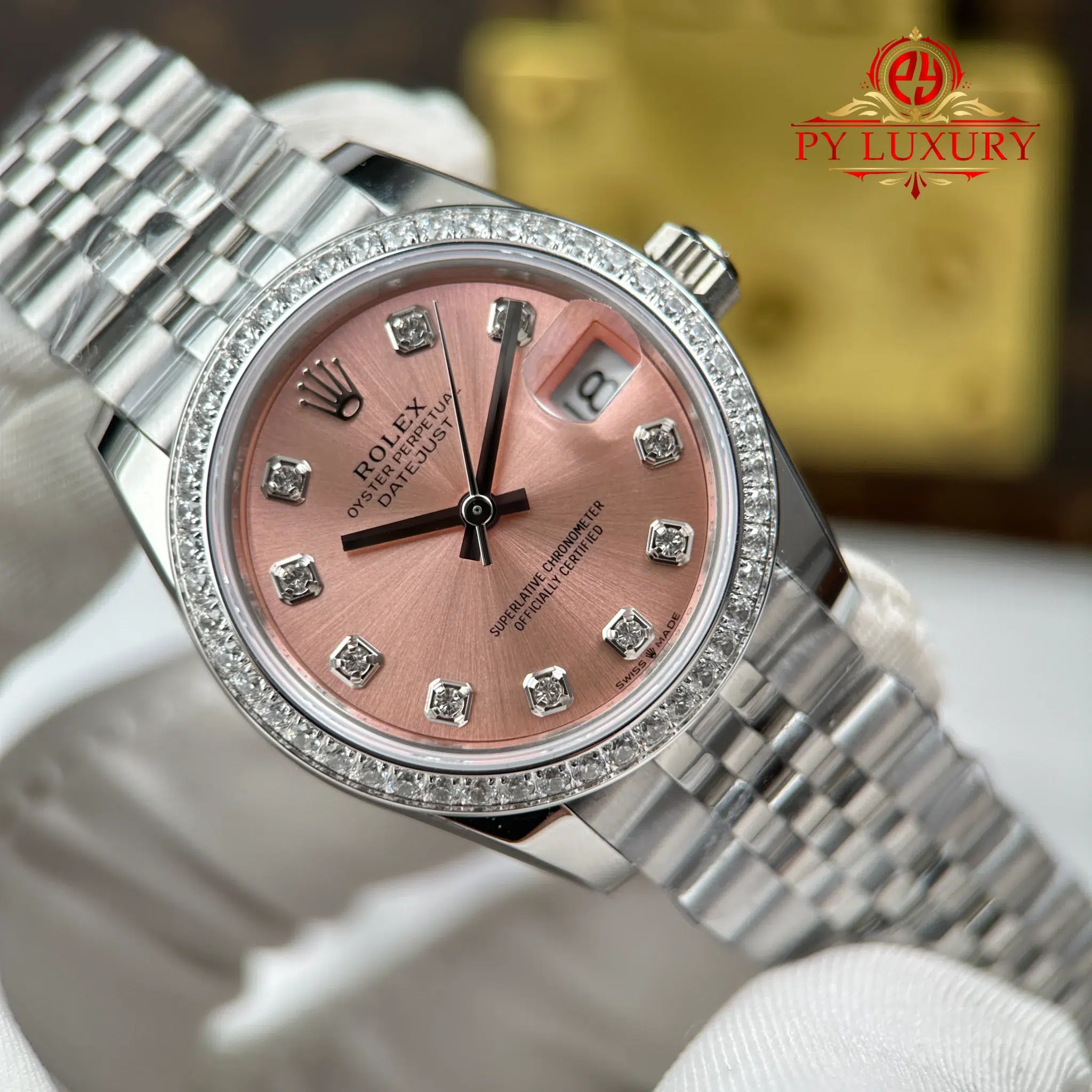 Rolex Datejust Pink Dial Stone-Set Bezel Jubilee Best Replica - 4