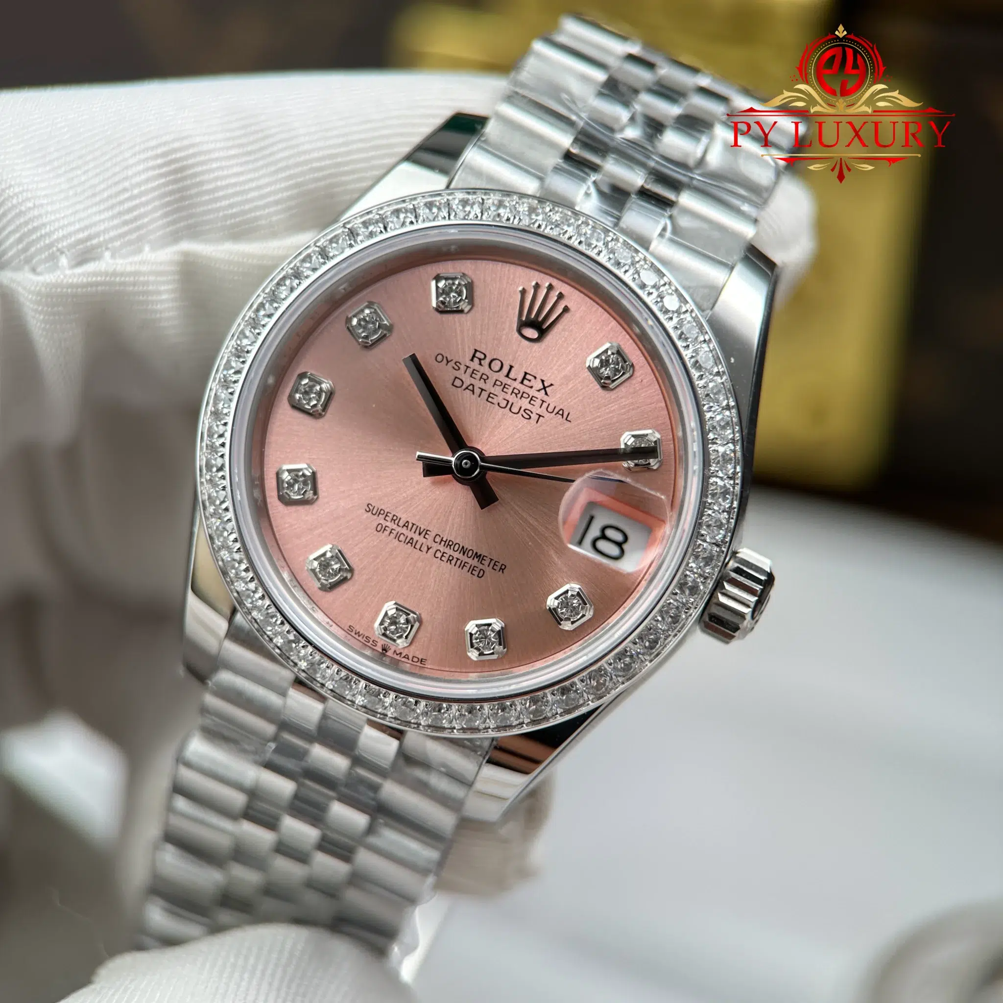Rolex Datejust Pink Dial Stone-Set Bezel Jubilee Best Replica - 5