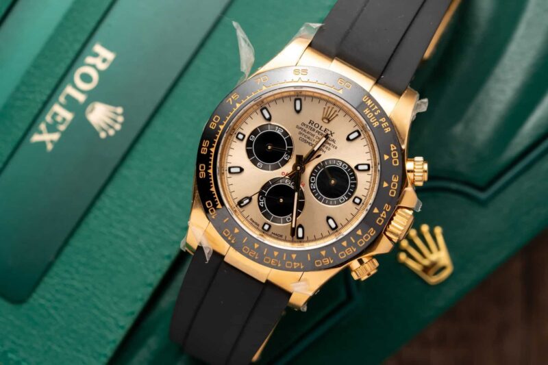 Đồng hồ Rolex Daytona 116518 Yellow Gold Mặt Số Vàng Dây Cao Su Replica 40mm