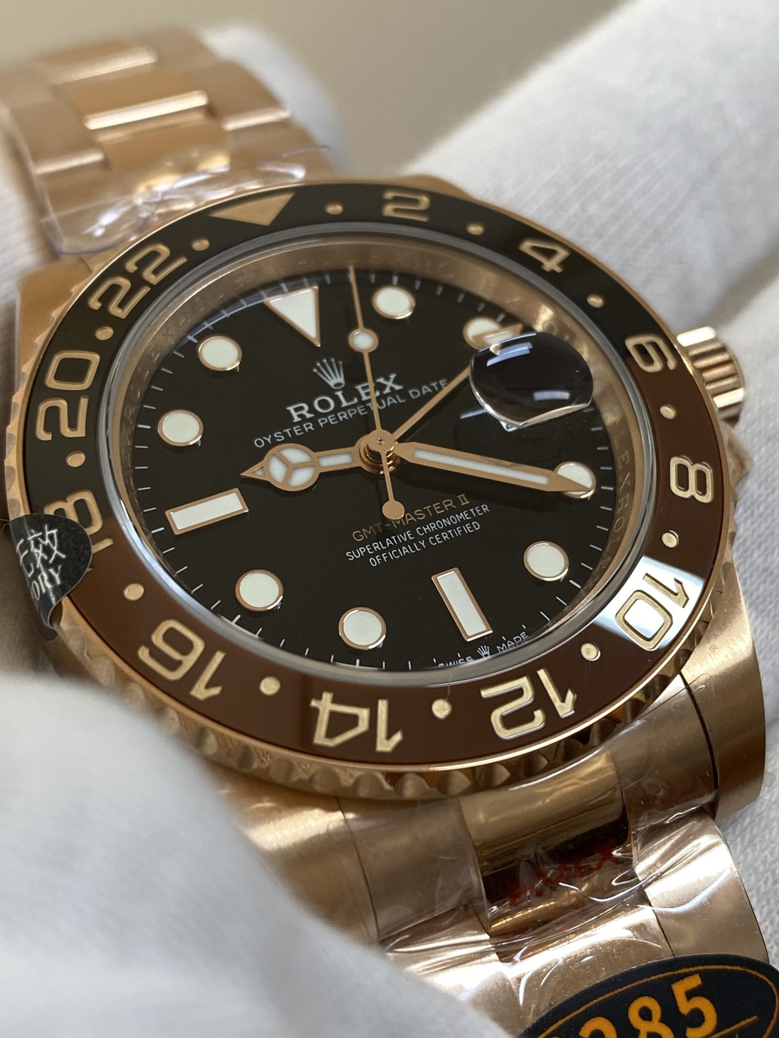 Rolex GMT-Master II Root Beer Rose Gold Black Dial Top Quality Replica Gained Weight 183g QF - 4