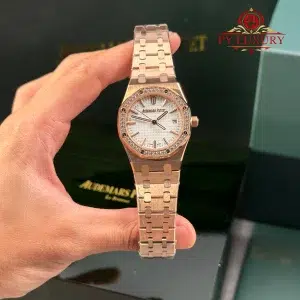 Audemars Piguet Royal Oak 77351OR Rose Gold White Dial Diamond Bezel Replica 34mm