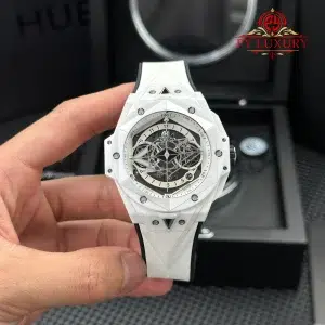 Hublot Big Bang Sang Bleu II White Ceramic Rubber Top Quality Replica BBF 45mm