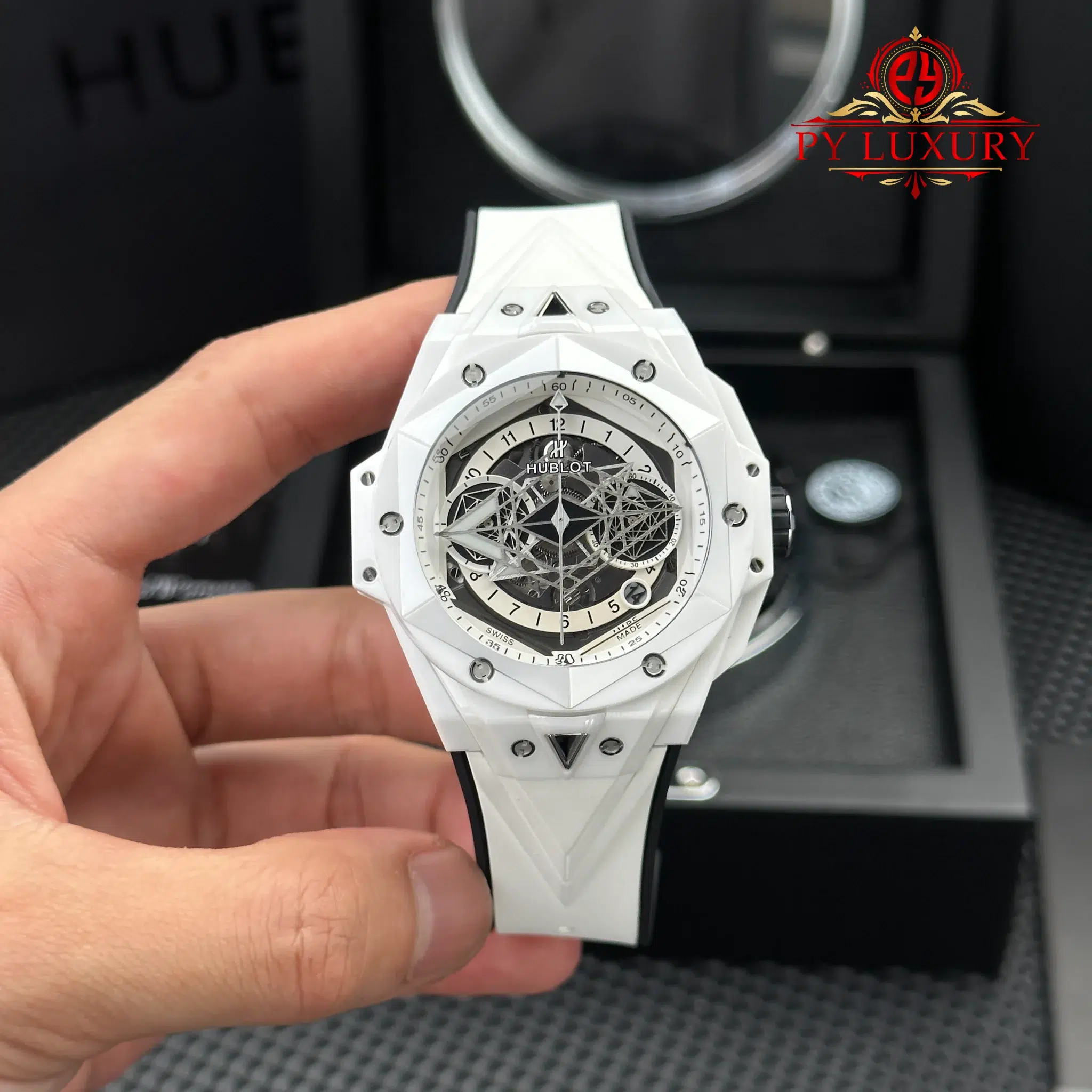 Hublot Big Bang Sang Bleu II White Ceramic Rubber Top Quality Replica - 1 Hublot Big Bang Sang Bleu II White Ceramic Rubber Top Quality Replica BBF 45mm