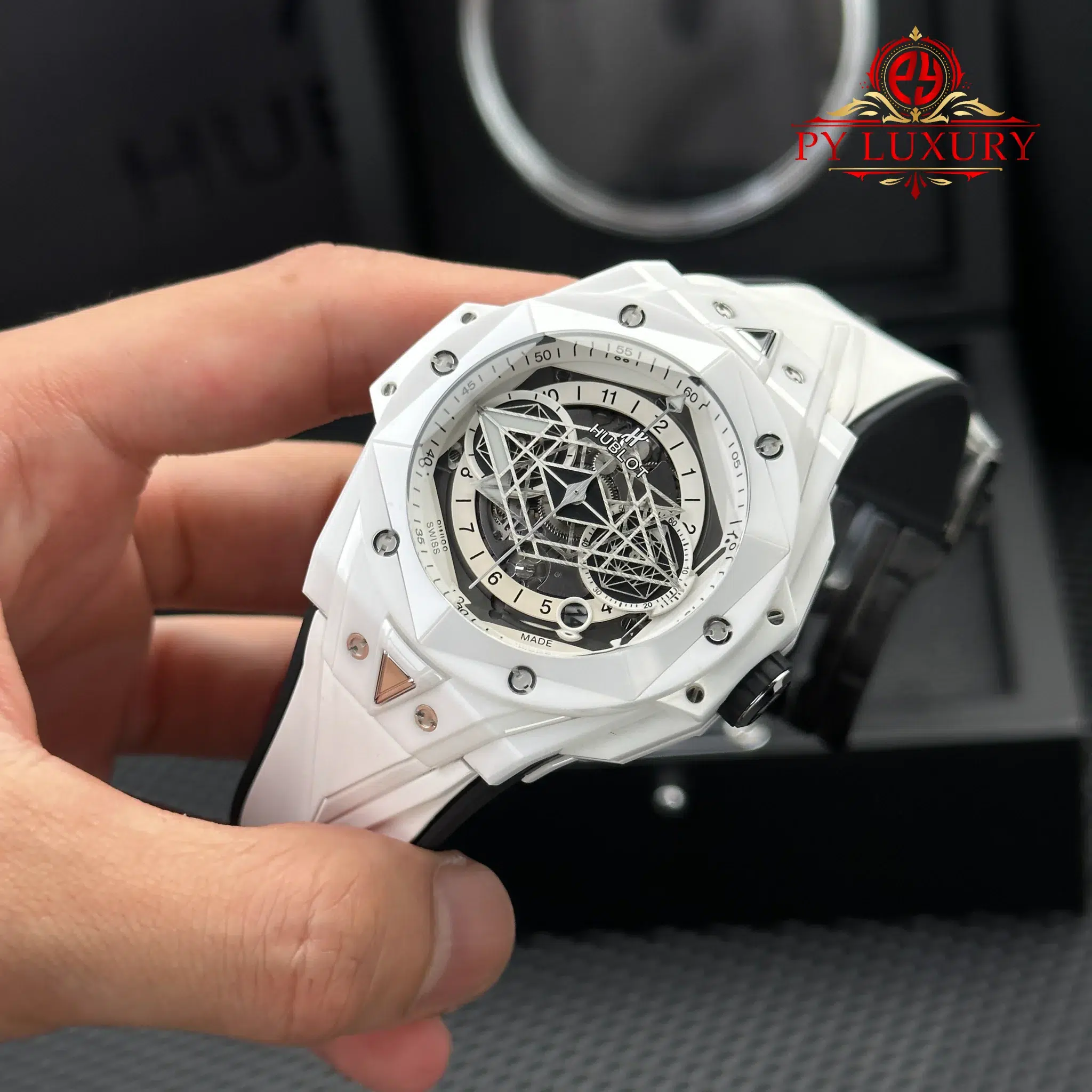 Hublot Big Bang Sang Bleu II White Ceramic Rubber Top Quality Replica - 4
