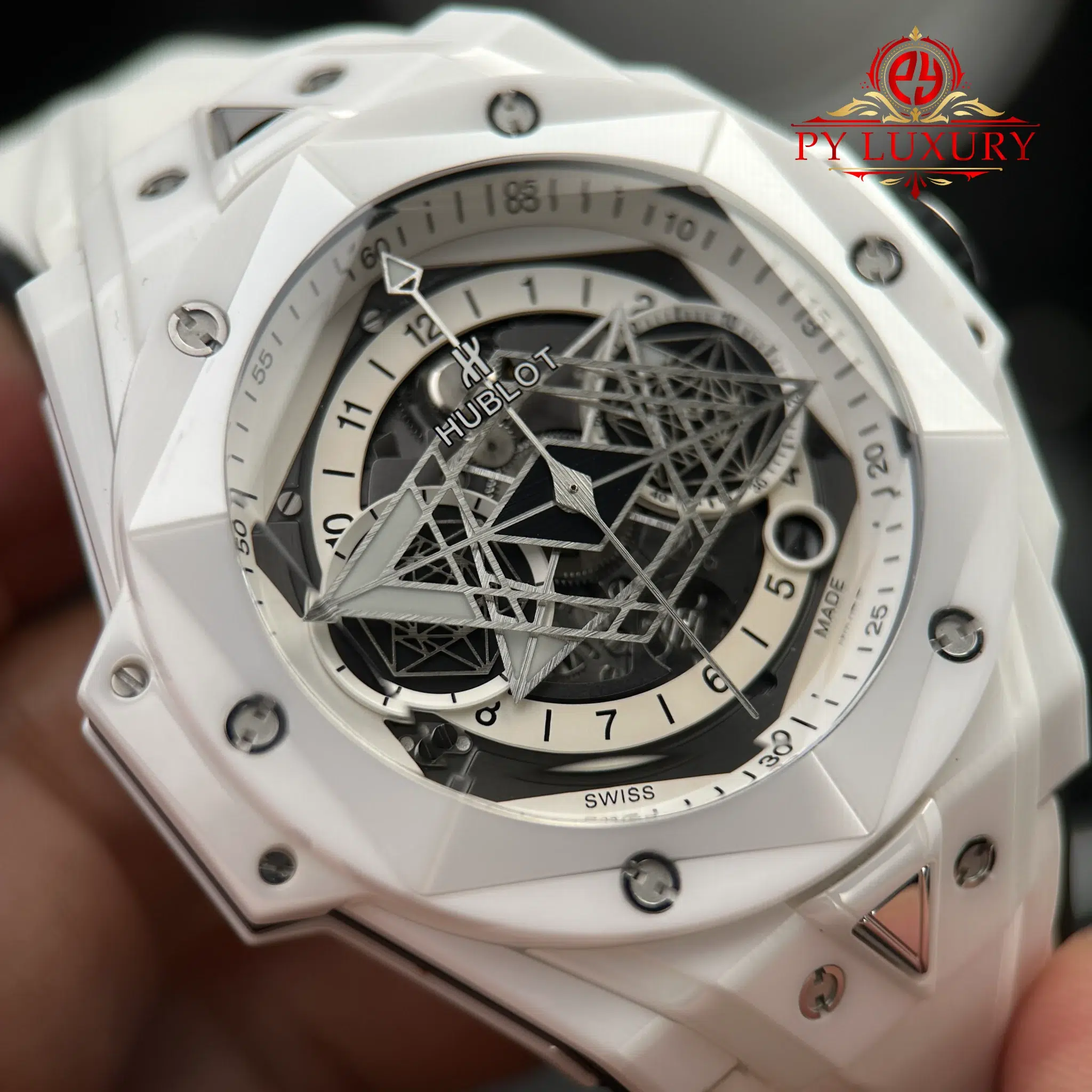 Hublot Big Bang Sang Bleu II White Ceramic Rubber Top Quality Replica - 5