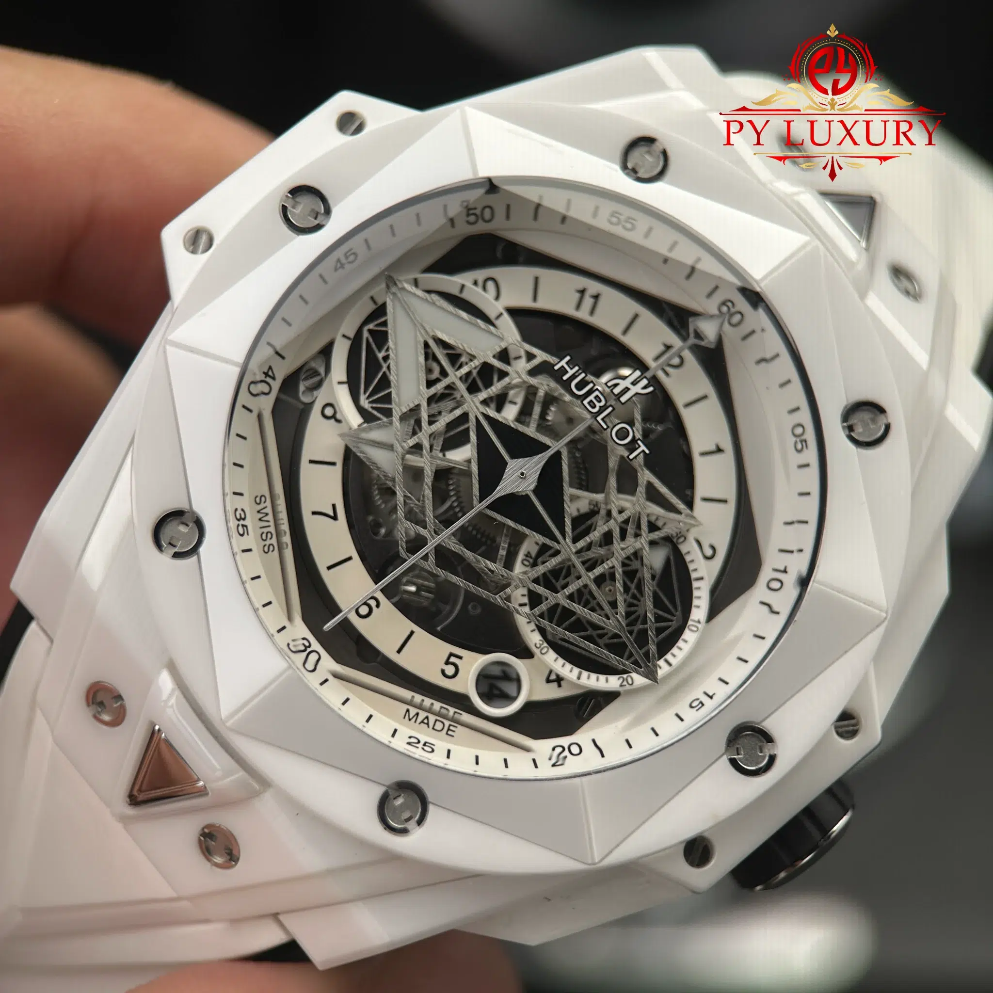 Hublot Big Bang Sang Bleu II White Ceramic Rubber Top Quality Replica - 6