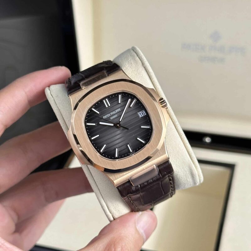 Patek Philippe Nautilus 5711R-001 Rose Gold Grey Dial Leather Strap Best Replica 40mm