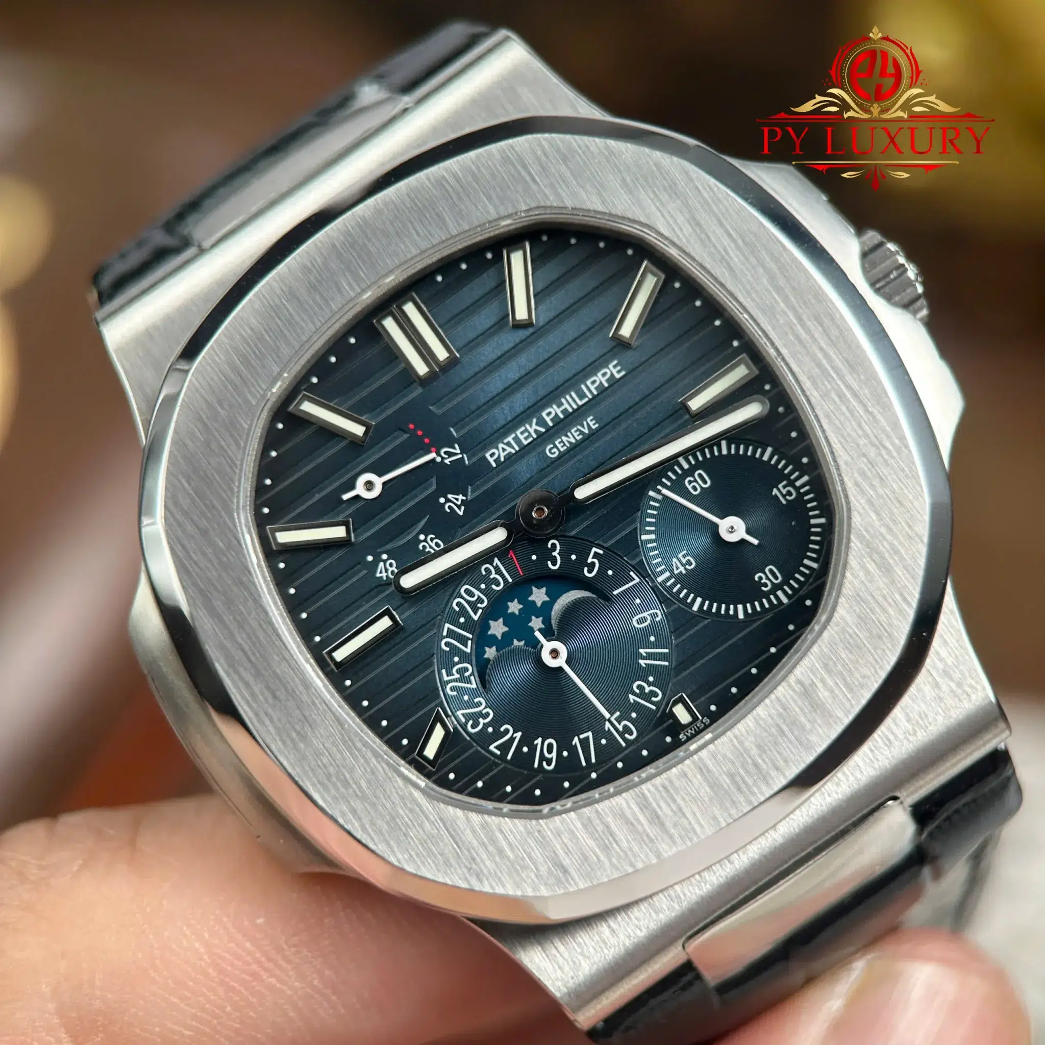 Patek Philippe Nautilus 5712 Blue Dial Leather Best Quality Replica - 4