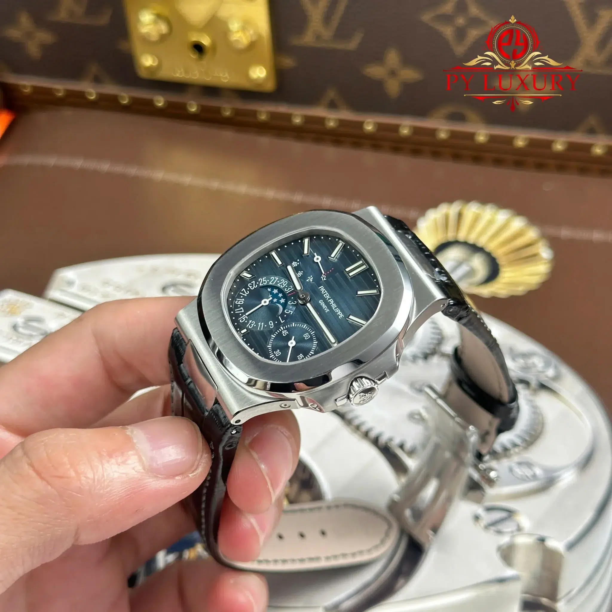 Patek Philippe Nautilus 5712 Blue Dial Leather Best Quality Replica - 5