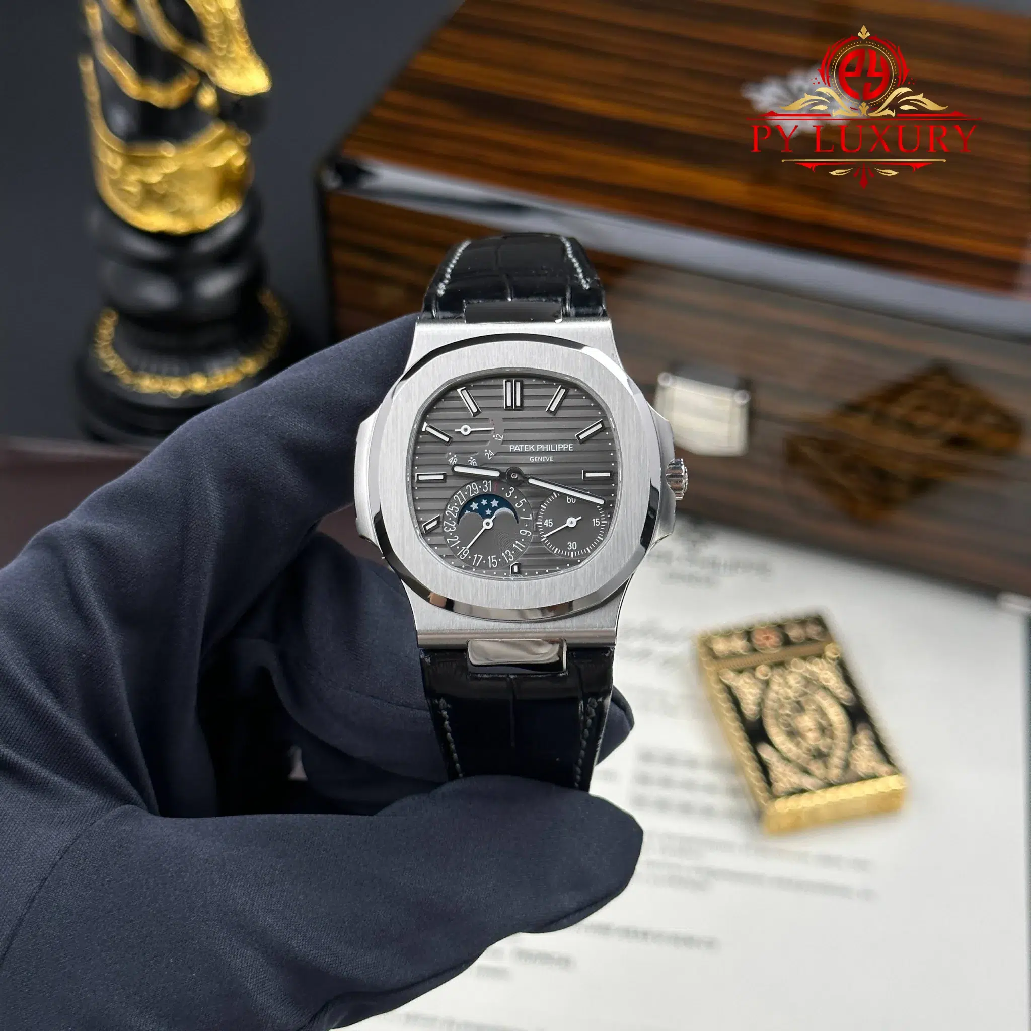 Patek Philippe Nautilus 5712G-001 Grey Dial Leather Strap Best Quality Replica - 1 Patek Philippe Nautilus 5712G-001 Grey Dial Leather Strap Best Quality Replica PPF V3 40mm