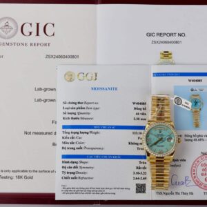 Đồng Hồ Rolex Day-Date 128348RBR-0037 Bọc Vàng 18K Mặt Số Turquoise Niềng Moissanite 36mm