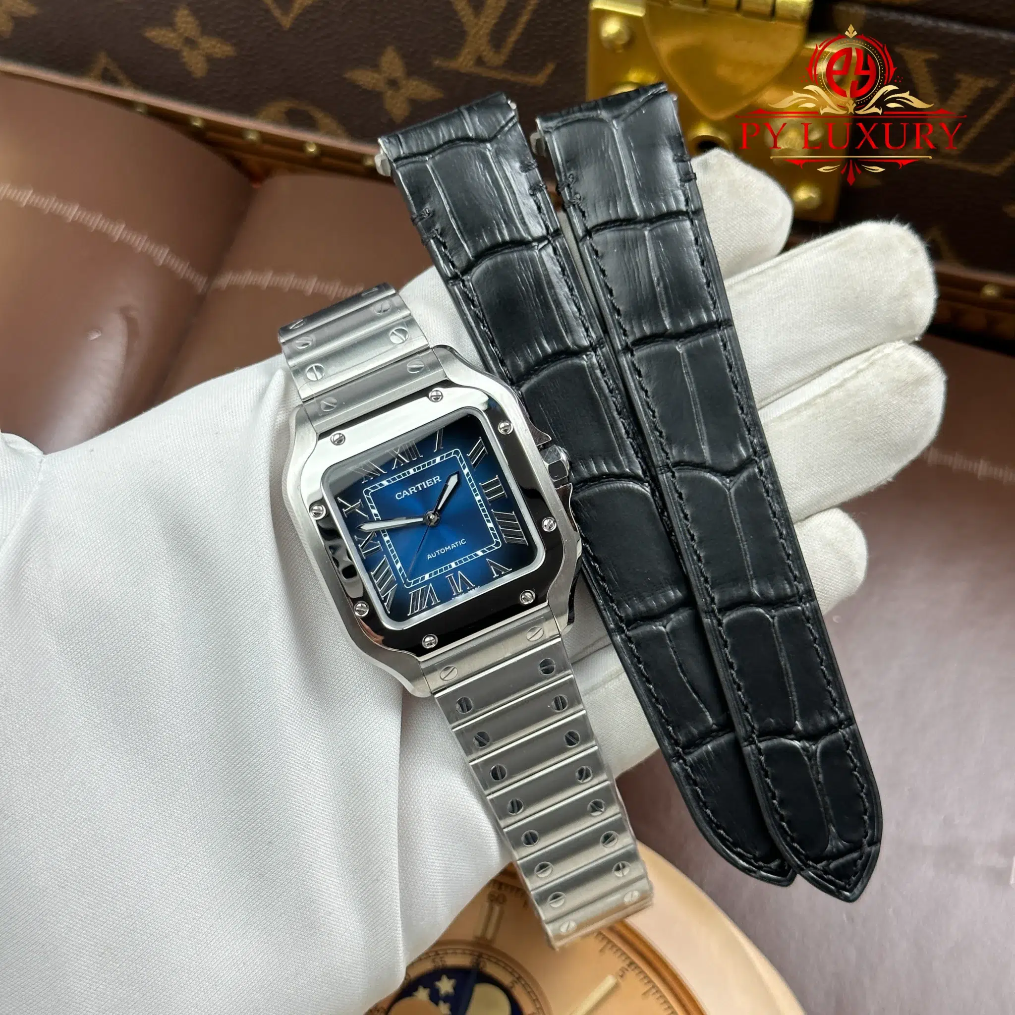 Cartier Santos WSSA0063 Blue Dial Medium Model Best Quality Replica - 1 Cartier Santos WSSA0063 Blue Dial Medium Model Best Quality Replica BVF