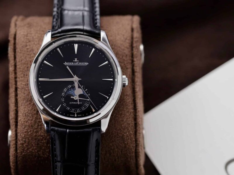 Jaeger-LeCoultre Master Ultra Thin Moon Black Dial Leather Best Replica APSF 39mm