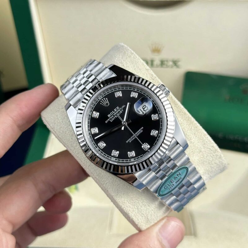 Đồng Hồ Rolex Datejust 126334 Mặt Đen Cọc Số Đính Đá Rep 1:1 Clean Factory 41mm