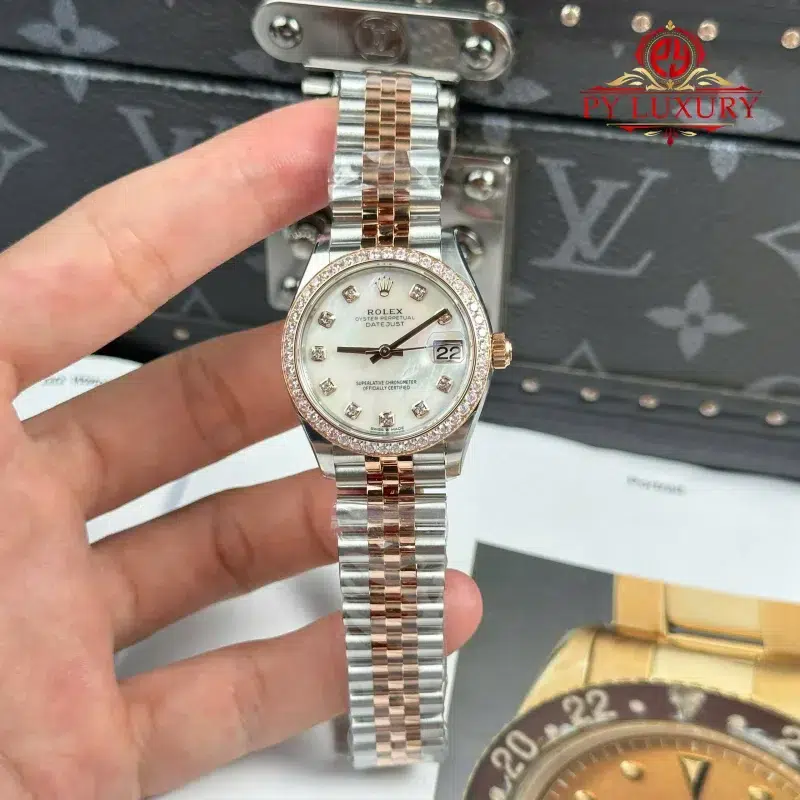 Rolex Datejust 278381RBR-0026 Two Tone Rose Gold MOP Diamond Dial Diamond Bezel Jubilee 1:1 Replica
