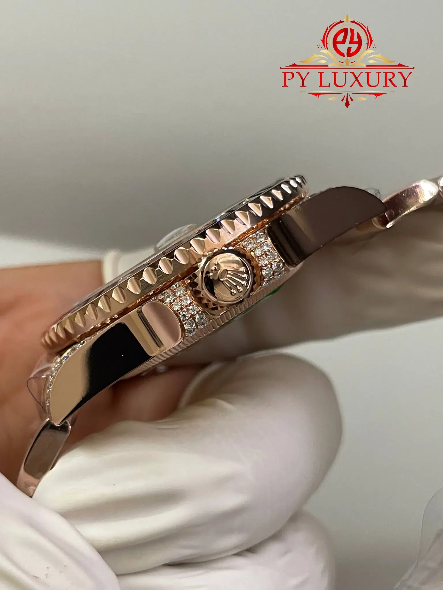Rolex GMT-Master II 126755SARU 18K Rose Gold Plating Moissanite Pavé Dial Ruby & Sapphire Bezel Super Clone - 6