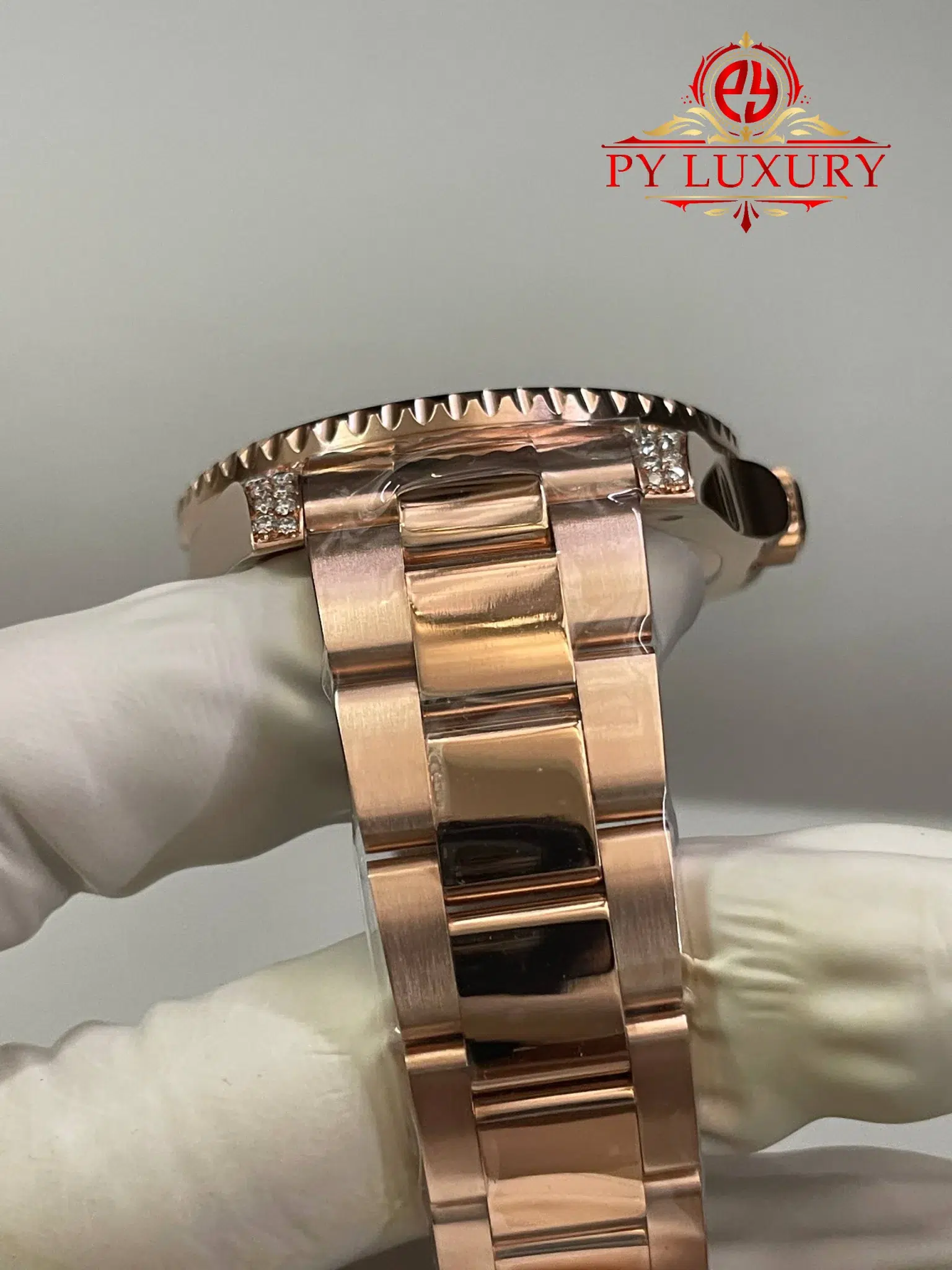 Rolex GMT-Master II 126755SARU 18K Rose Gold Plating Moissanite Pavé Dial Ruby & Sapphire Bezel Super Clone - 8