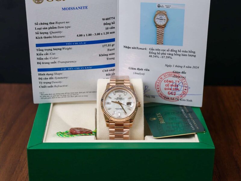 Rolex Day-Date 228235 18K Gold Wrapped MOP Dial Baguette Moissanite Numerals GMF V3 40mm