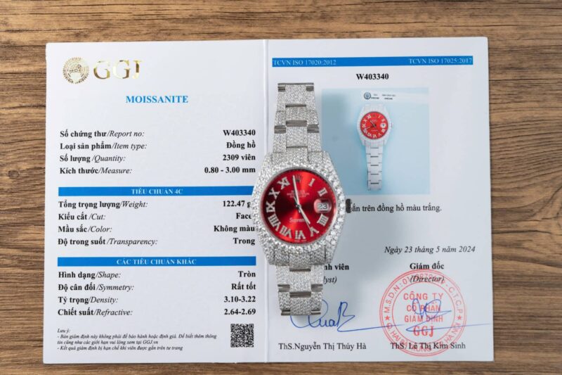 Rolex Datejust Red Roman Dial Iced Out Moissanite Best Replica 41mm