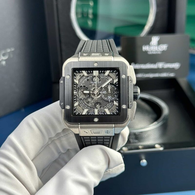 Đồng Hồ Hublot Square Bang Unico Titanium Ceramic Viền Gốm Đen Rep 1:1 BBF 42mm