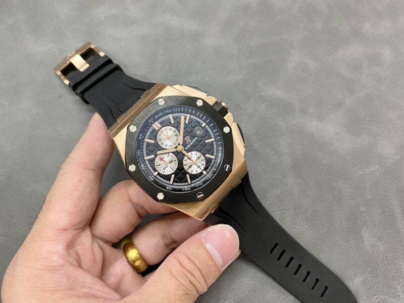 Đồng Hồ Audemars Piguet Royal Oak Offshore Chronograph 26400RO Vàng Hồng Mặt Đen Viền Ceramic Rep 1:1 APF 44mm