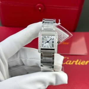 Cartier Tank Francaise W4TA0020 Small Model Silver Sunray Dial Diamond Bezel Replica 25.7 x 21.2mm