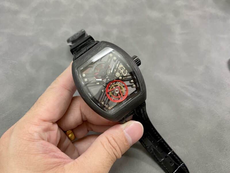 Đồng Hồ Franck Muller Vanguard Skeleton Tourbillon Vỏ Carbon Dây Da Rep 1:1 ABF 45mm