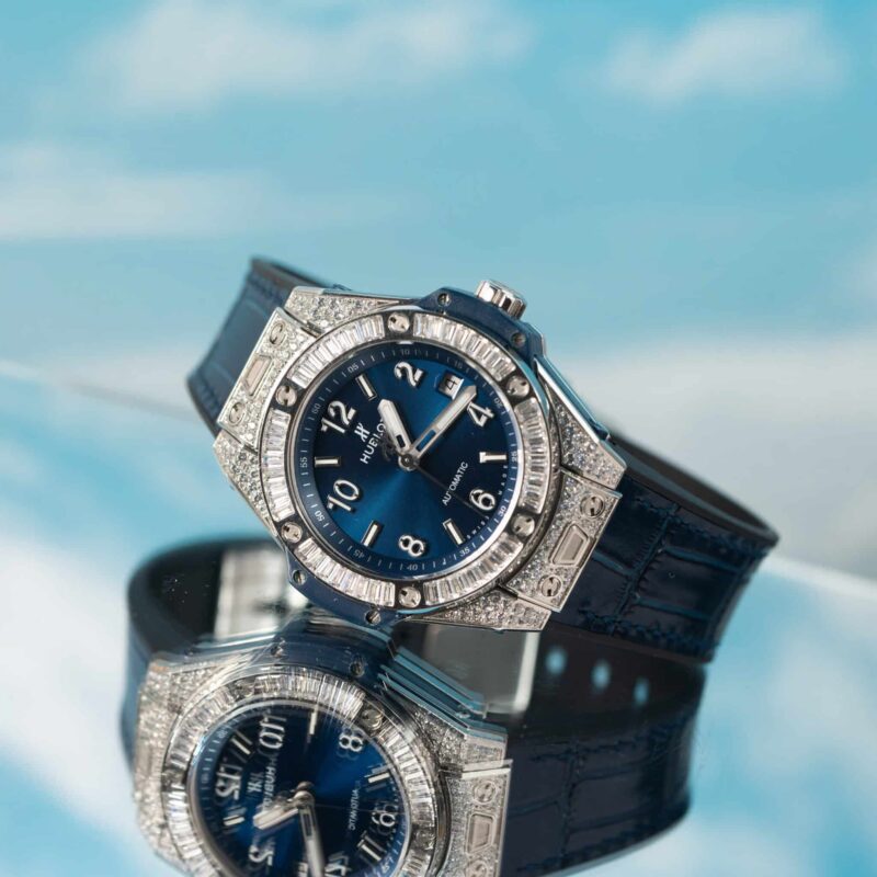 Hublot Big Bang One Click Steel Blue Pavé CZ Stones Replica 39mm