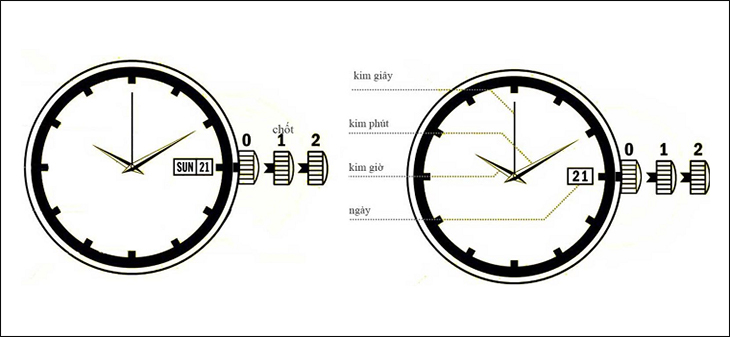 Hướng dẫn chỉnh ngày giờ cho đồng hồ 2 kim 1 lịch, 3 kim 1 lịch