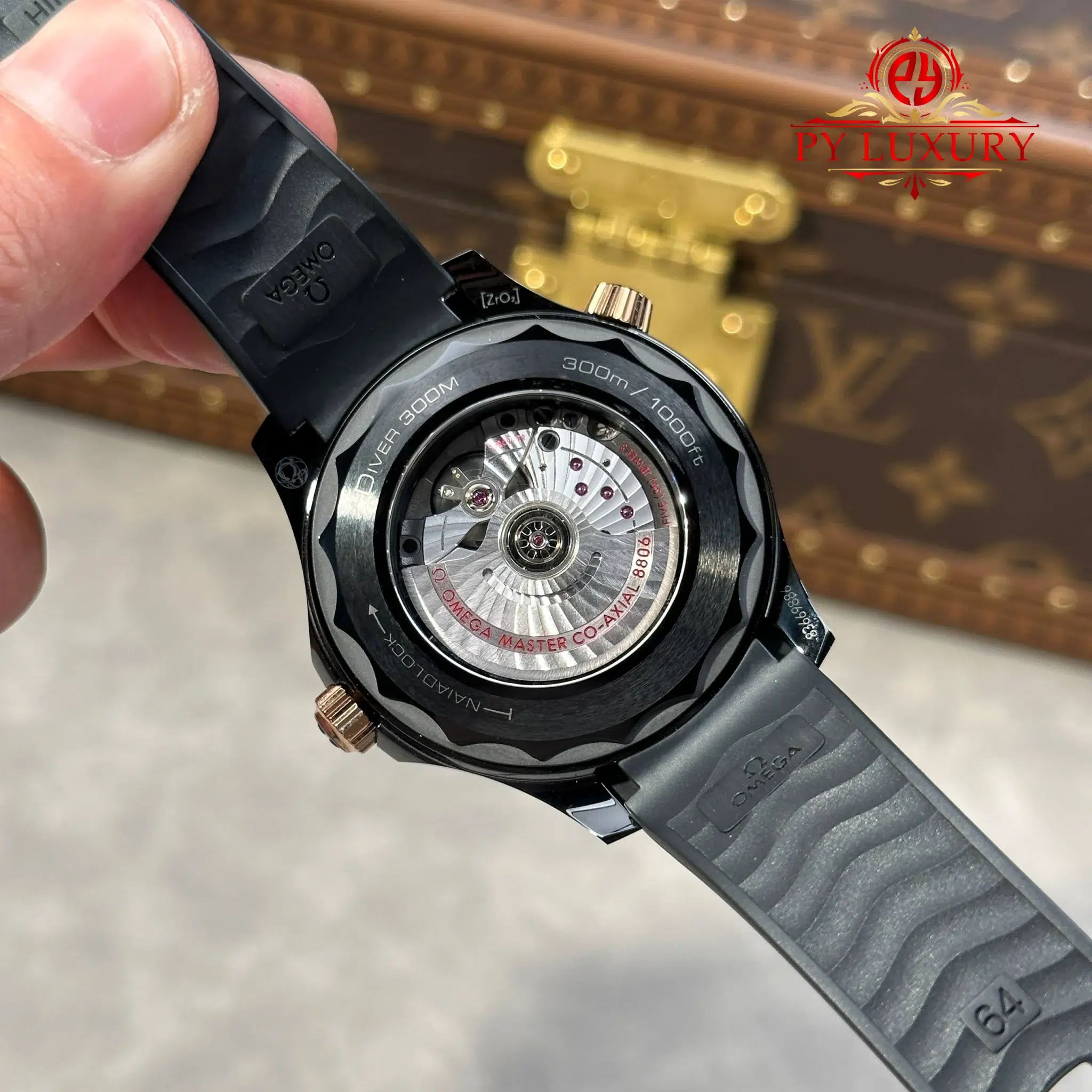Omega Seamaster Diver 300M Black Ceramic and Sedna Gold Rubber Strap Best Replica VSF - 10