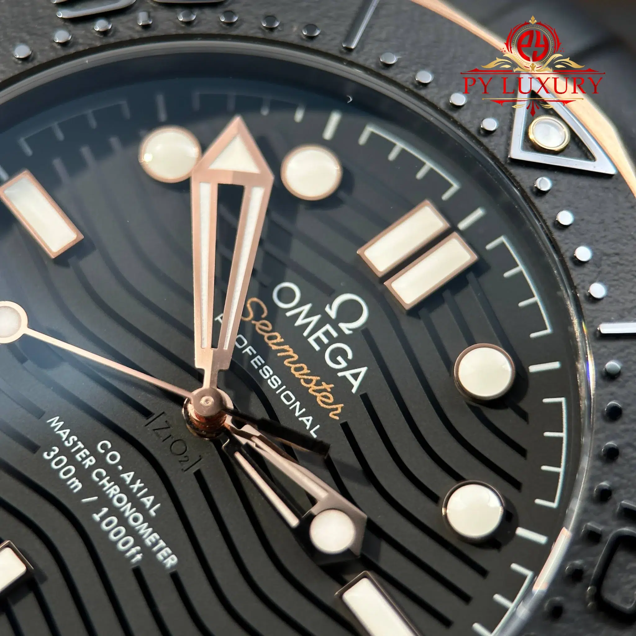 Omega Seamaster Diver 300M Black Ceramic and Sedna Gold Rubber Strap Best Replica VSF - 6