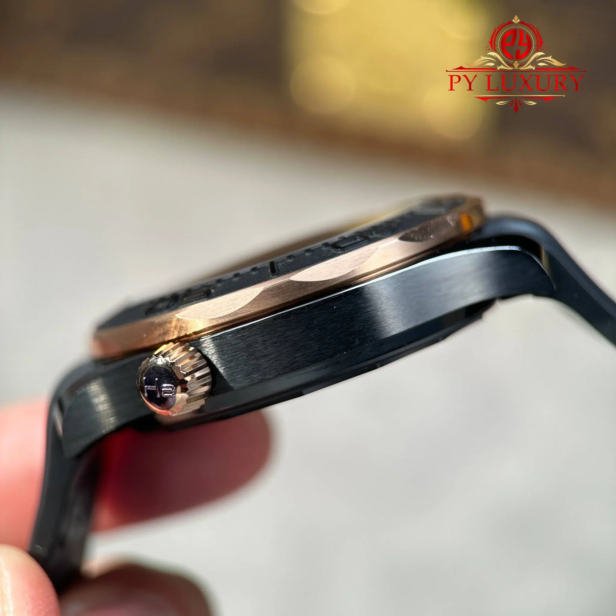 Omega Seamaster Diver 300M Black Ceramic and Sedna Gold Rubber Strap Best Replica VSF - 8