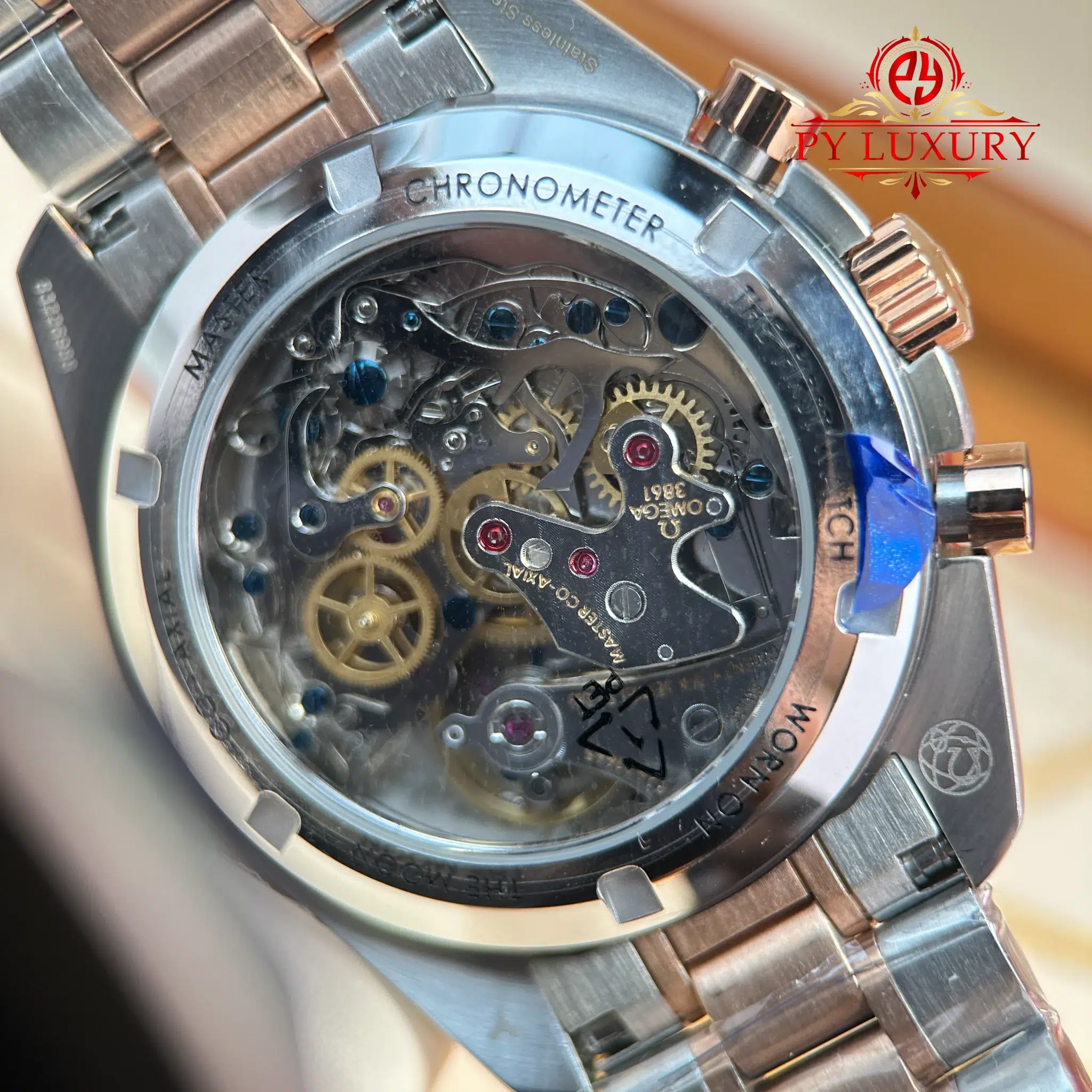 Omega Speedmaster Moonwatch Chronograph Two Tone Rose Gold Pink Dial Swiss Replica - 10