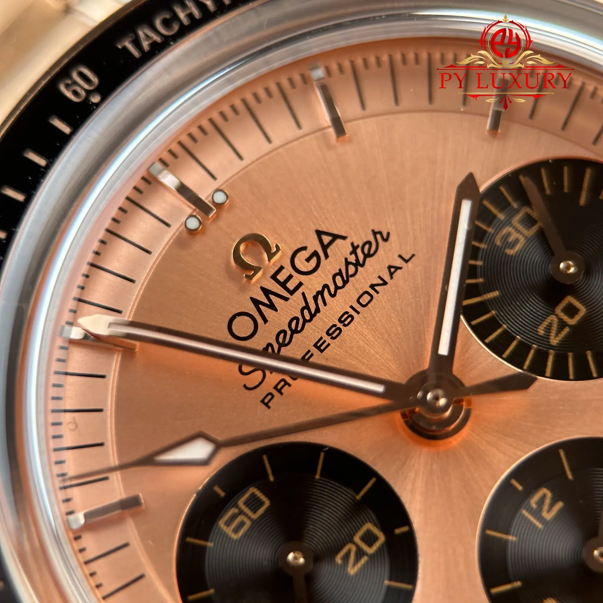 Omega Speedmaster Moonwatch Chronograph Two Tone Rose Gold Pink Dial Swiss Replica - 6