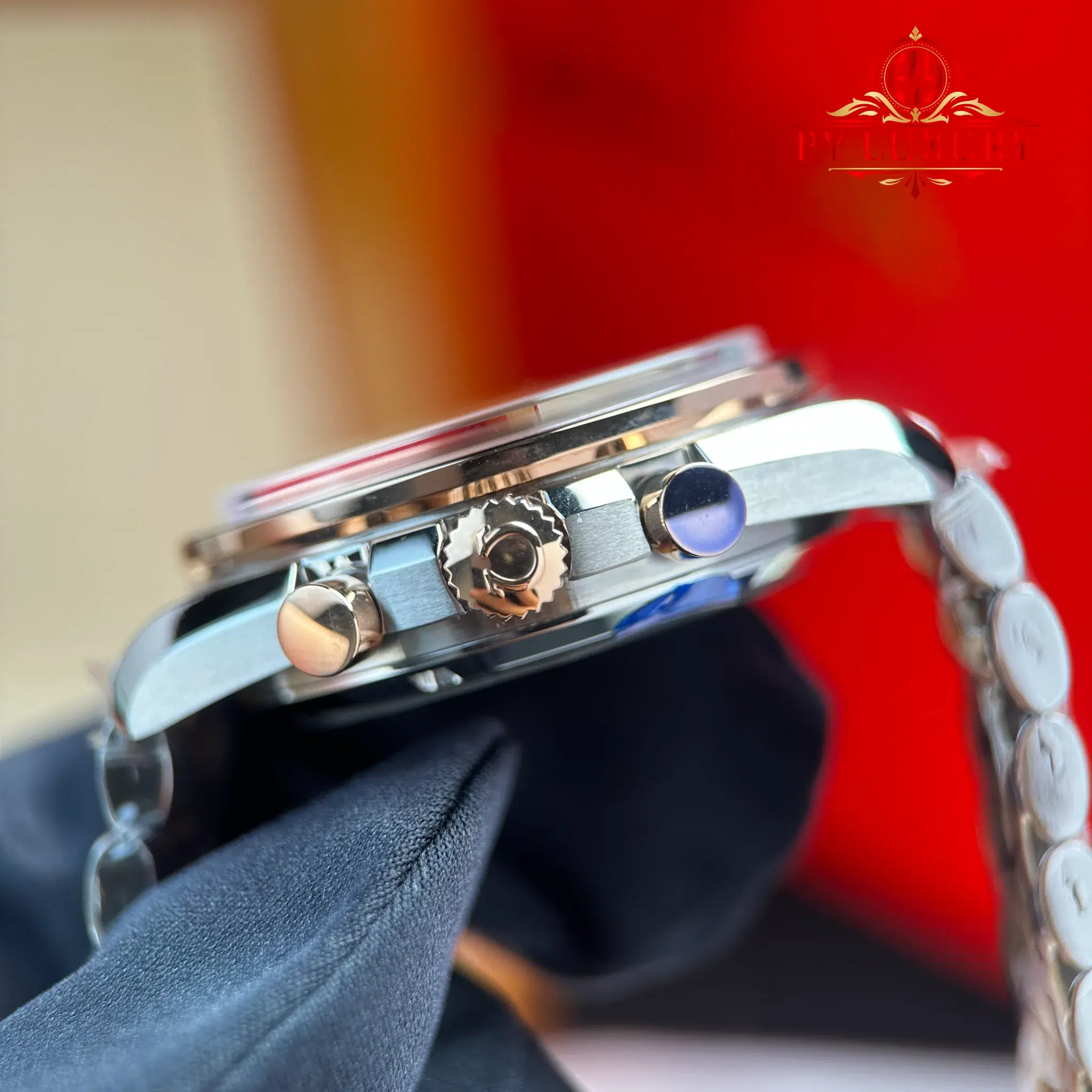 Omega Speedmaster Moonwatch Chronograph Two Tone Rose Gold Pink Dial Swiss Replica - 9