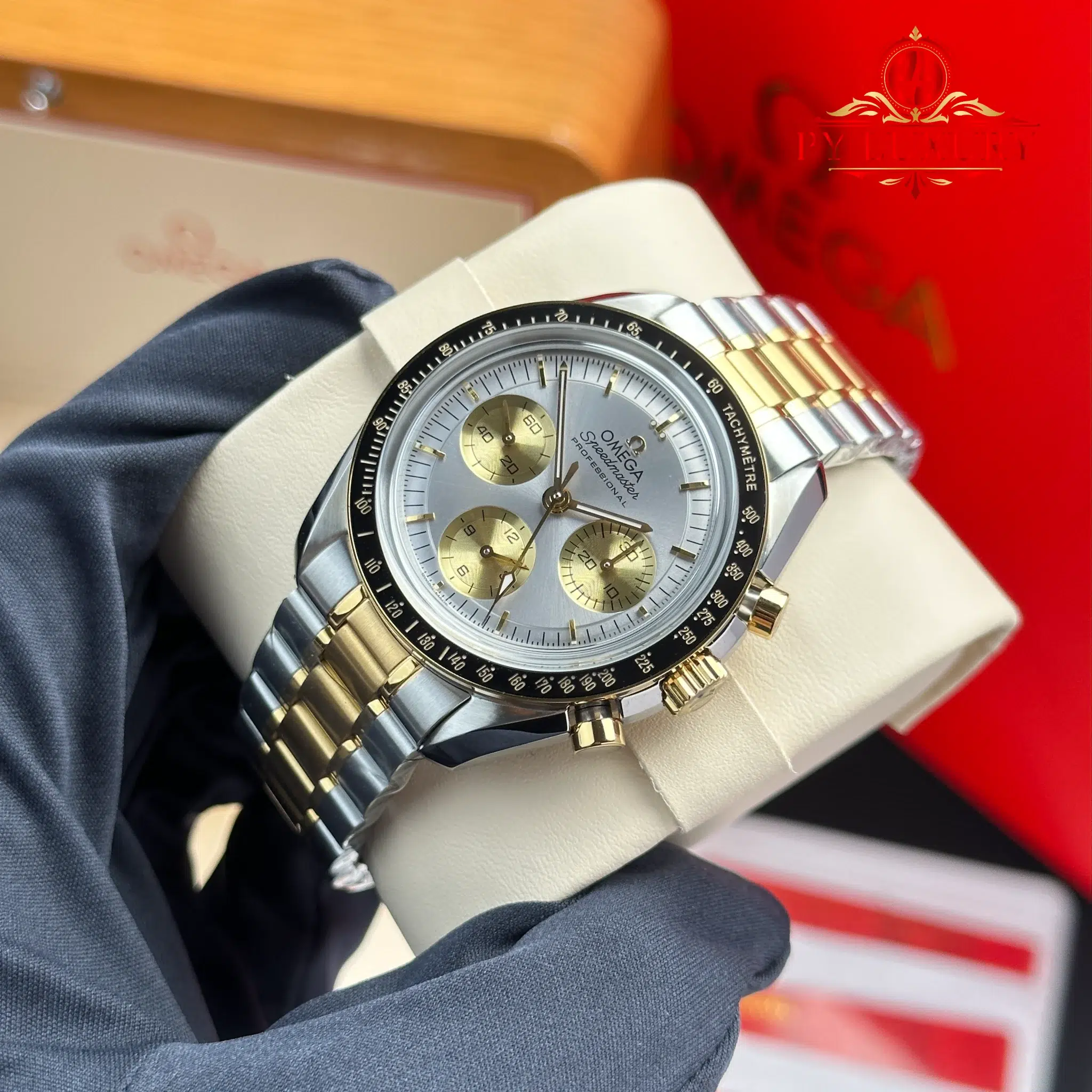 Omega Speedmaster Moonwatch Chronograph Two Tone Yellow Gold Silve Dial Swiss Replica N1F - 2