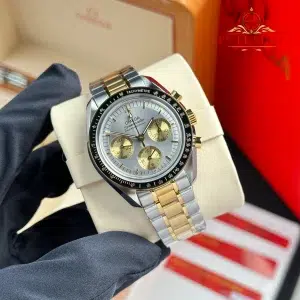 Omega Speedmaster Moonwatch Chronograph Two Tone Yellow Gold Silver Dial Swiss Replica 42mm
