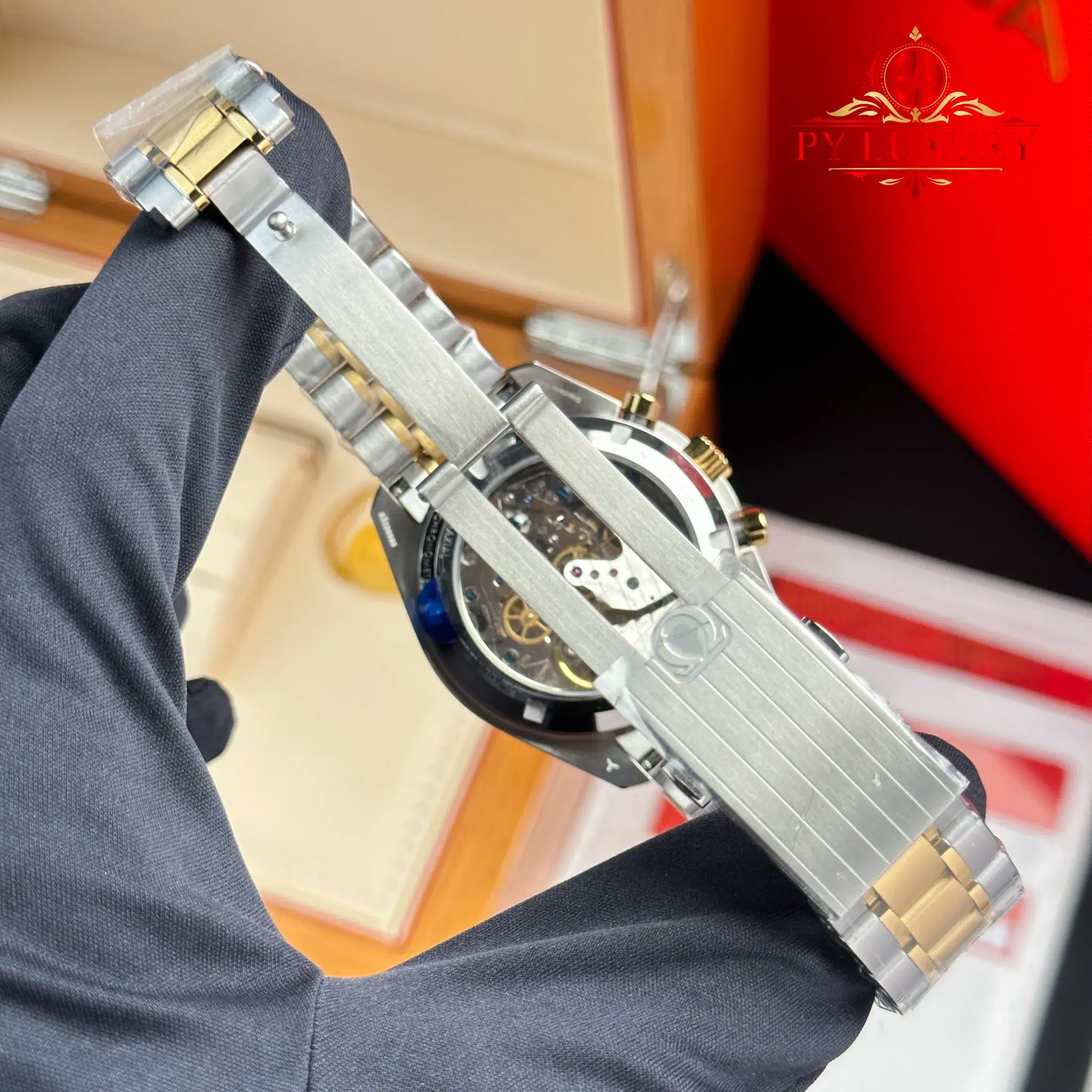 Omega Speedmaster Moonwatch Chronograph Two Tone Yellow Gold Silver Dial Swiss Replica N1F - 10